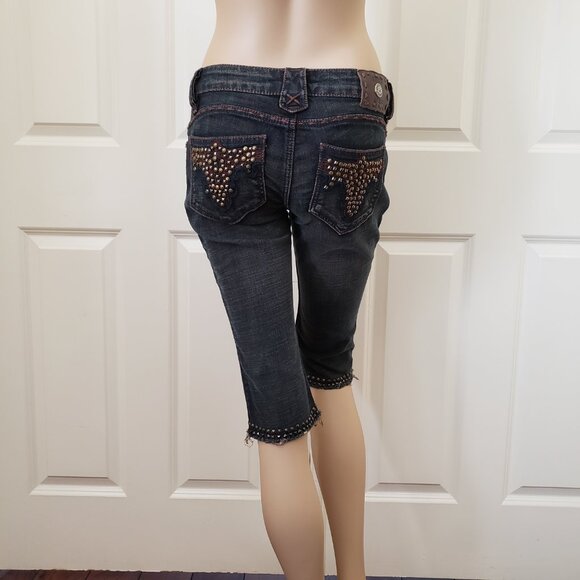 Y2K Antik Denim Grunge Embroidered Studded Capri Jeans SZ 27 - Picture 4 of 10